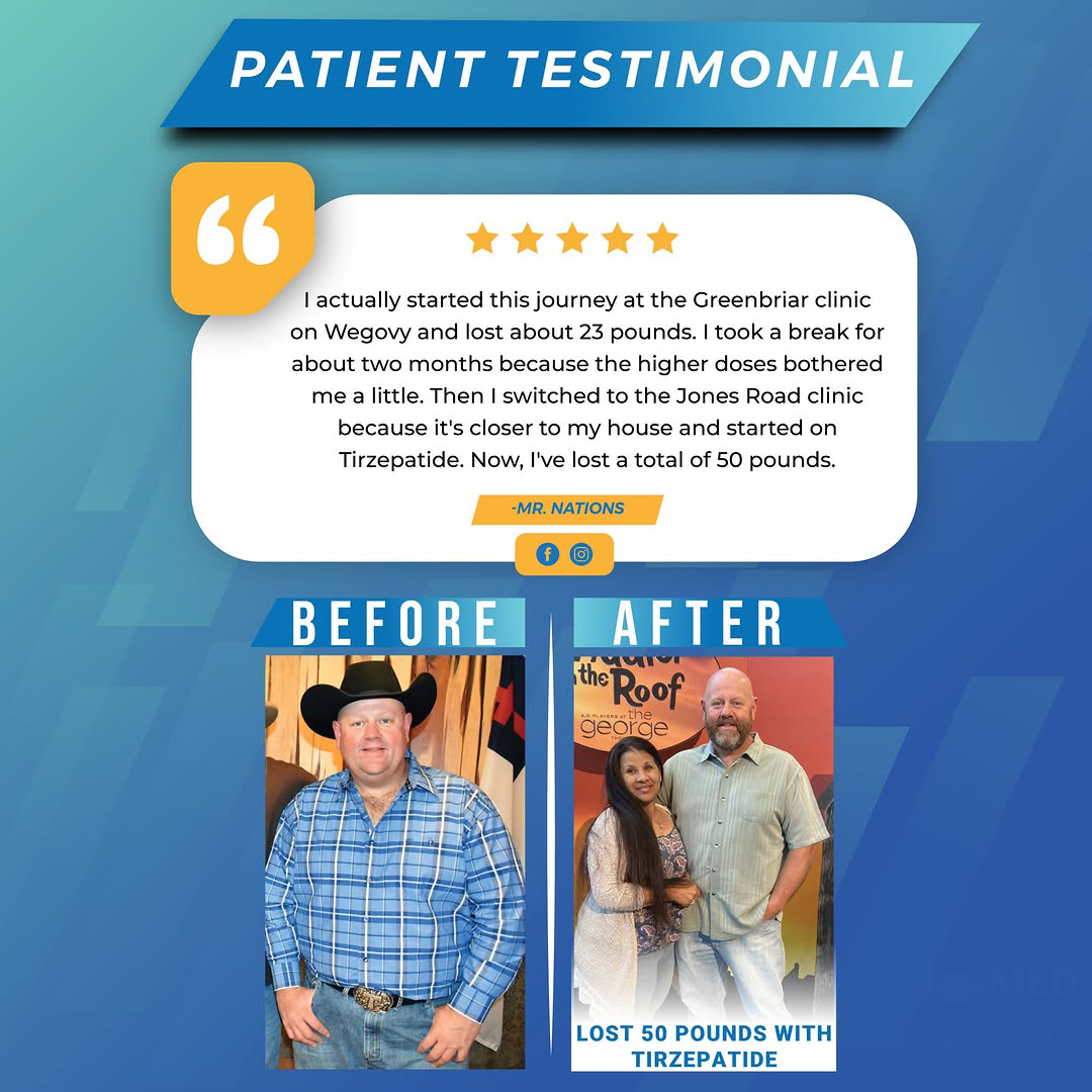 Patient testimonial from Mr. Nations who lost 50 pounds with tirzepatide